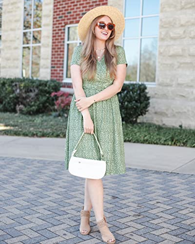 Image of Newshows Womens Summer Short Sleeve Casual Dresses V Neck Floral Vacation Sundress Faux Wrap Midi Dress with Pockets