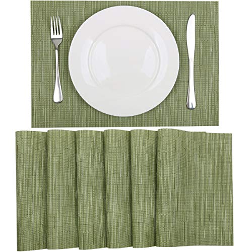 Shacos Placemats Set Of 6 Woven Vinyl Place Mats For Dining Table Wipe Clean Non Slip Table Mats (6, Olive Green) #TOP5