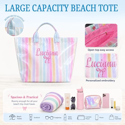 Image of Personalized Waterproof Beach Tote Bag for Women, PVC Sandproof Pool Handbag for Summer, Bridesmaids Birthday Gifts