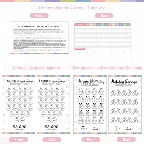 Image of SKYDUE Budget Binder With Cash Envelopes, Money Saving System, Expense Sheets, Challenge Trackers, and Category Labels - Combo Book for Saving Money