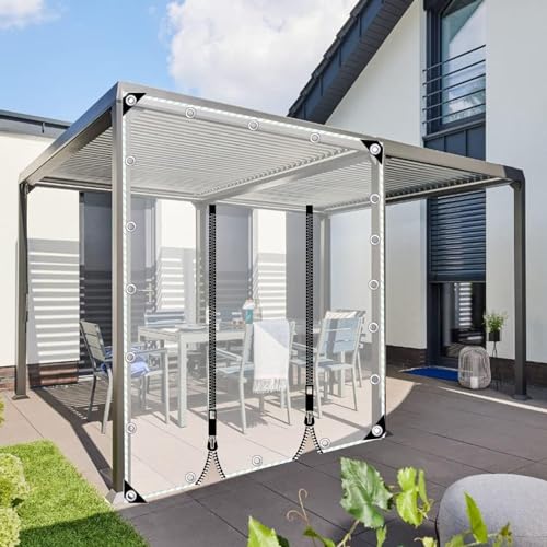 Clear Tarp Curtains Waterproof,Outdoor Transparent Tarpaulin Side Panels with Zip Doors,for Pergolas Gazebos Patio Porches Carports,PVC Plastic Tarpaulin with Grommets,L×H-4.8 * 2.2m(15.7 * 7.2ft)