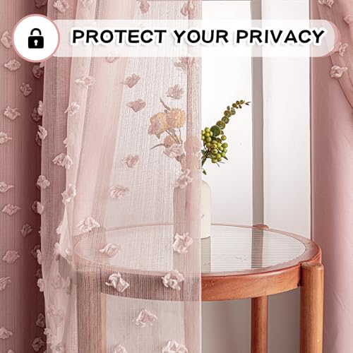 Image of MYSKY HOME Pink Curtains for Bedroom 95 Inches Long Living Room Curtain with Pink Pom Pom Sheer for Dining Room Grommet Double Layer Nursery Curtain Drapes Room Darkening Window Panels 52 Wide