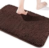 Yeaban Brown Bathroom Rugs – Thick Chenille Bath Mats | Absorbent and Washable Bath Rug Non-Slip, Plush and Soft Rugs for Bathroom, Kitchen, Shower, Sink - 17' x 24'