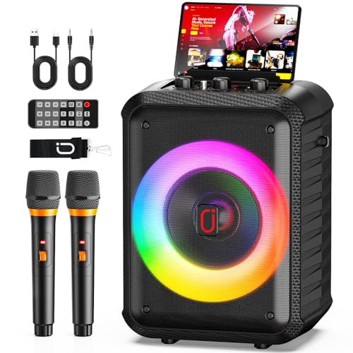 HWWR Karaoke Maschine, Karaoke Anlage Mit 2 Mikrofonen, Tragbarer Bluetooth Karaoke Anlage Mit Led Lichtern,Pa System,Ideal Für Home Partys Und Als Geschenk Für Erwachsene Und...