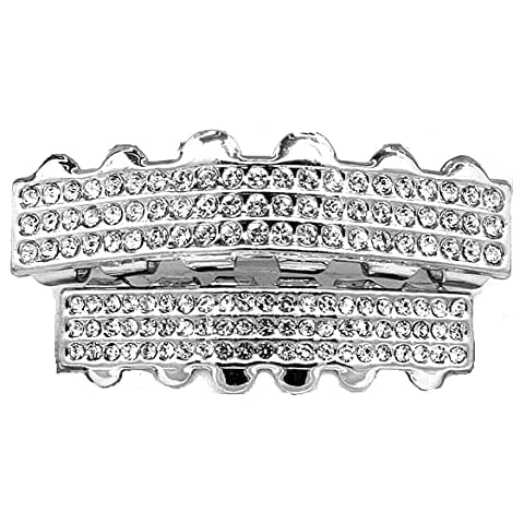 Big Dawgs Bling Hip Hop Platinum Silver Removeable Mouth Grillz Set 6 Row Ballers Ice Cover