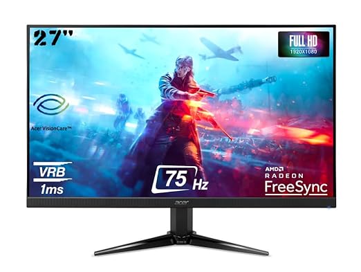 Acer Nitro QG271 27 Inch (68.58 Cm) 1920 x 1080 Pixels, Full HD Gaming LCD Monitor with LED Back Light Technology I VA Panel I 1 MS Response I 75 Hz Refresh I 300 Nits I 1 x VGA 2 x HDMI I Black at Rs. 9990