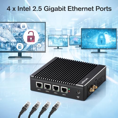 Image of Fanless Firewall Appliance Intel J3710 4C /4T, Firewall Mini PC 4 x Intel i226 LAN Ports DDR3 mSATA SSD, Network Gateway Soft Router, Support PF-Sense /OPN-Sense AES NI HD / (Black)
