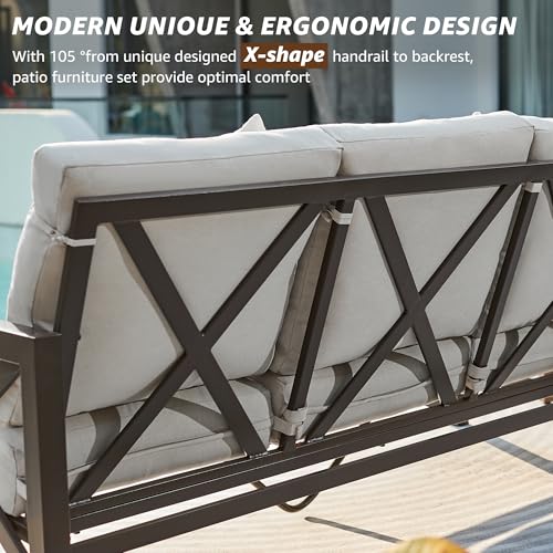 Image of NATURAL EXPRESSIONS Patio 3 Seater Sofa Patio Furniture Set Outdoor Deep Seating Couch with 6.5'' Thick Olefin Cushion,High Back Metal Frame for Garden,Front Porch, Deck, Balcony, Backyard
