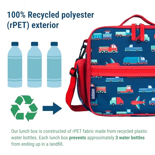 Image of Wildkin Kids ECO rPET Insulated Lunch Box - Keeps Food Hot or Cold, Easy-Clean Lining, Mesh Pockets & BPA-Free - Boys & Girls, Ideal for School, Travel & Daycare - Transportation