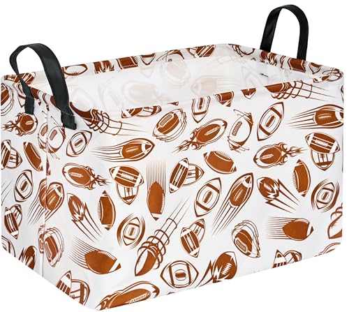Image of Rec Football Print Box Hamper Storage Basket Collapsible Organizer Bin Gift Shelf Baskets for Home and Kitchen Storage