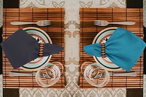 Image of Ruvanti Cloth Napkins Set of 12, 18x18 Inches Napkin Cloth Washable, Soft, Durable, Absorbent Cotton Blend. Table Dinner-Napkin Cloth for Hotel, Lunch, Restaurant, Wedding Parties - Dark Grey & Teal