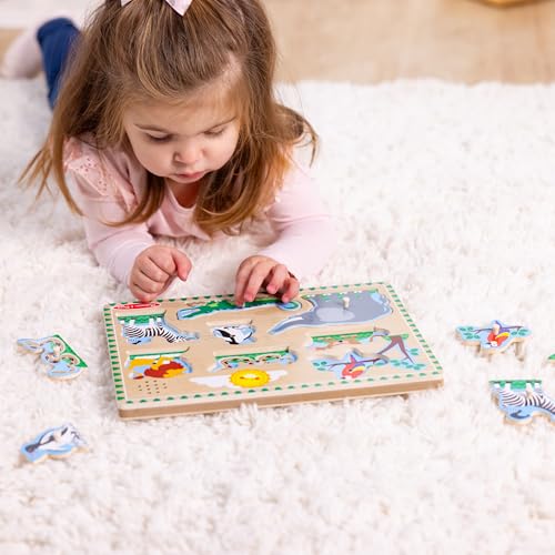 Image of Melissa & Doug Zoo Animals Sound Puzzle - 8-Piece Wooden Peg Puzzle with Light-Activated Sounds, Music Learning Toy for Toddlers and Preschoolers Ages 2+