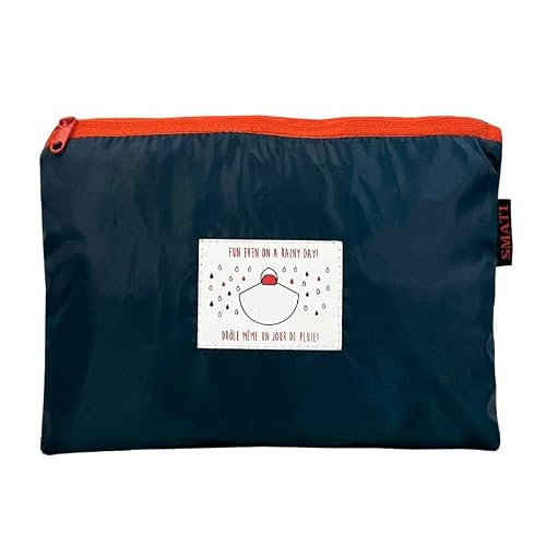 SMATI Poncho/cape de pluie avec capuche mode femme tissu de qualité imperméable activité en plein air vélo moto randonnée (Bleu Marine)