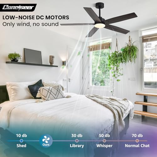 Image of Modern 52 Inch Ceiling Fans with Lights and Remote for Bedroom Living Room Kitchen Home Office Indoor /Outdoor, 18W 3CCT Dual Color 5 Blades 6 Speed Reversible Quiet DC Motor, Black /Wood Grain