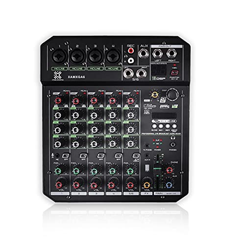 Image of Xtreme Acoustics XAMXGA6 6 Channel Professional Audio Mixer Interface with Bluetooth, MP3 Recording, Mobile Live out, AUX out and DSP Effects for Recording, Live stream, DJ Mixing, Karaoke Singing
