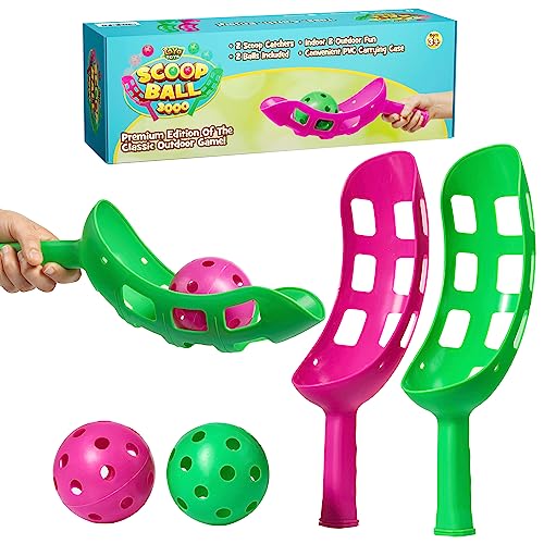 YoYa Toys Scoop Ball Set - Toss & Catch Game for Kids - Outdoor Fun Beach Toys - Ideal for Field Day Summer Activities PE Equipment Backyards Parks Camping - Includes 2 Scoops 2 Balls PVC Case