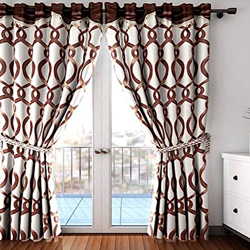 Image of Cortina Durable & Stylish Premium Striped 100% Polyester Curtains - with Metal Grommets - Easy Fit Over Window - Bedroom Living Room Kids Room Hall Kitchen - 9 Feet Set of 1 - Brown 2