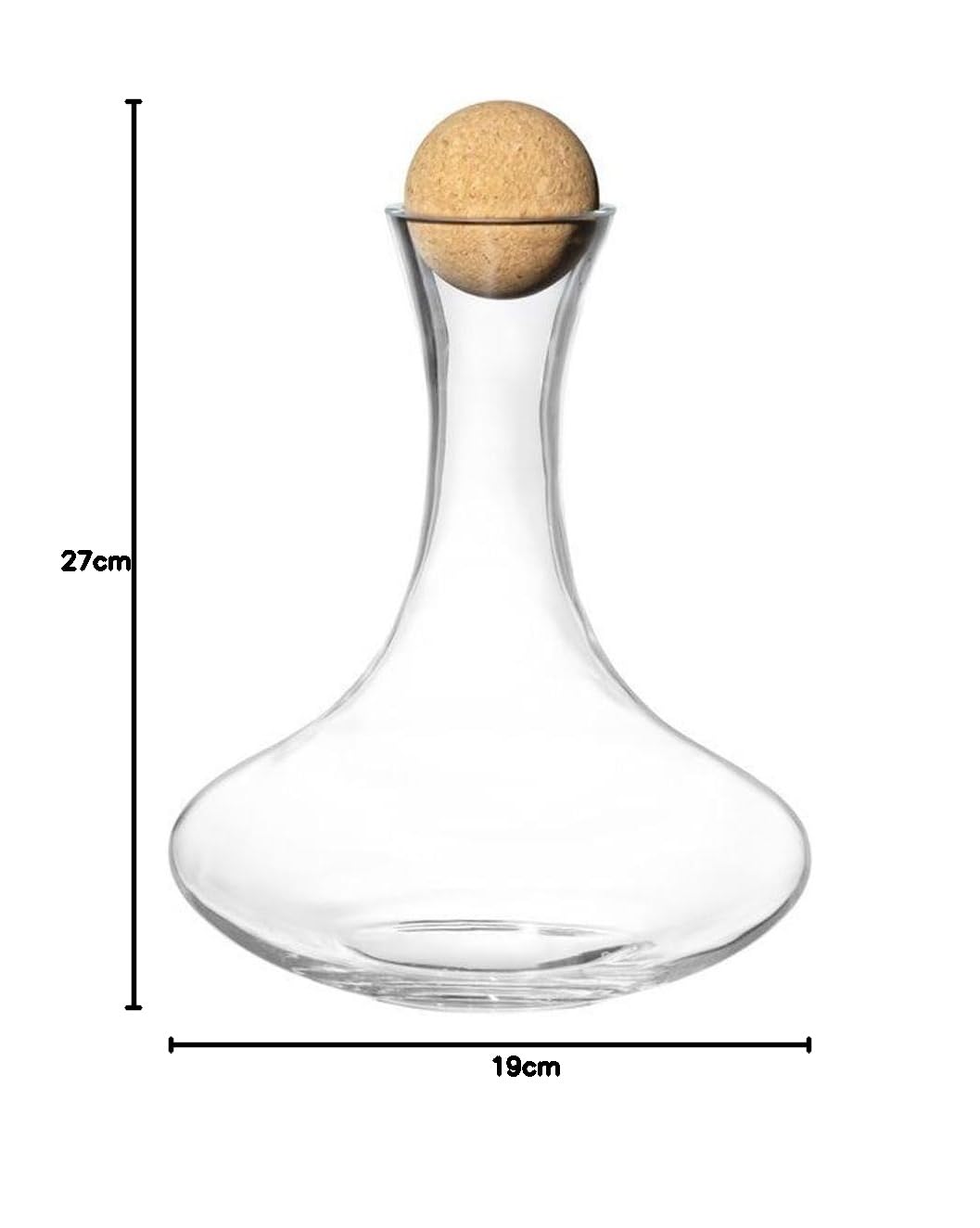 BAKAJI Decanter In Vetro Soffiato Per Vino Capacità 1,1 LT Protezione e Trattiene Sapore Con Tappo in Sughero Naturale Aeratore Decantatore per Rosso