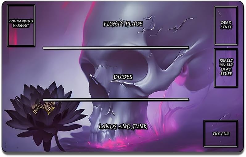 MTG - Tapete de juego de 24 x 14 pulgadas, diseño de calavera TCG, con zonas para juego de cartas intercambiables, superficie de tela lisa, base de