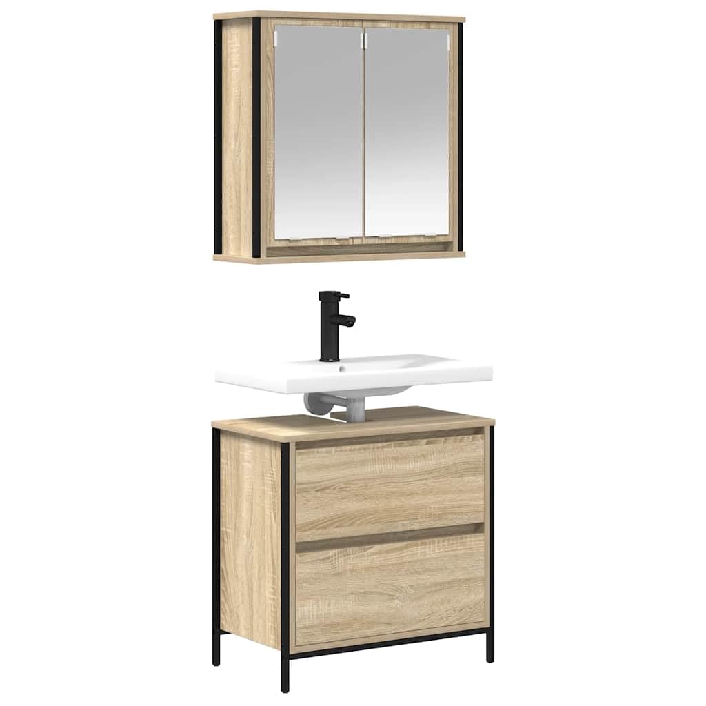 Juego de 2 armarios de baño Sonoma roble 60 x 34,5 x 60 cm con espejo, muebles de baño a base de madera de acero, diseño moderno, amplio espacio de almacenamiento para baño de invitados