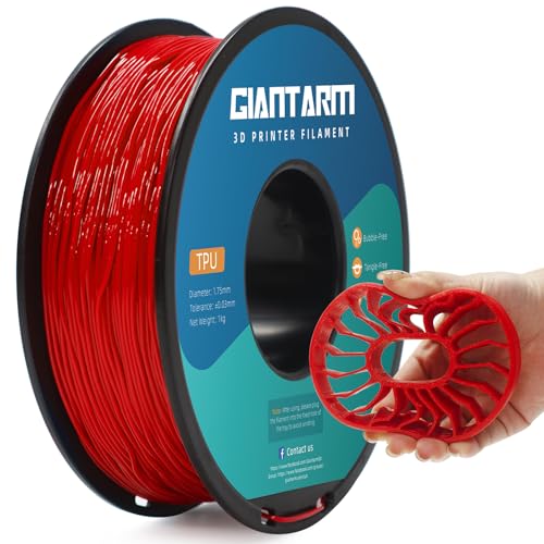 GIANTARM Red TPU Filament, 95A TPU Filament 1.75mm, Dimensional Accuracy +/- 0.03, Flexible Soft 3D Printer Filament 1kg Spool(2.2 lbs), Vacuum Packaging