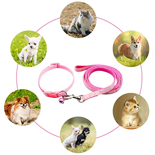 Hundehalsband und Leine Set für Kleine Hunde, Bequem Verstellbar, Welpenhalsband, Rosa