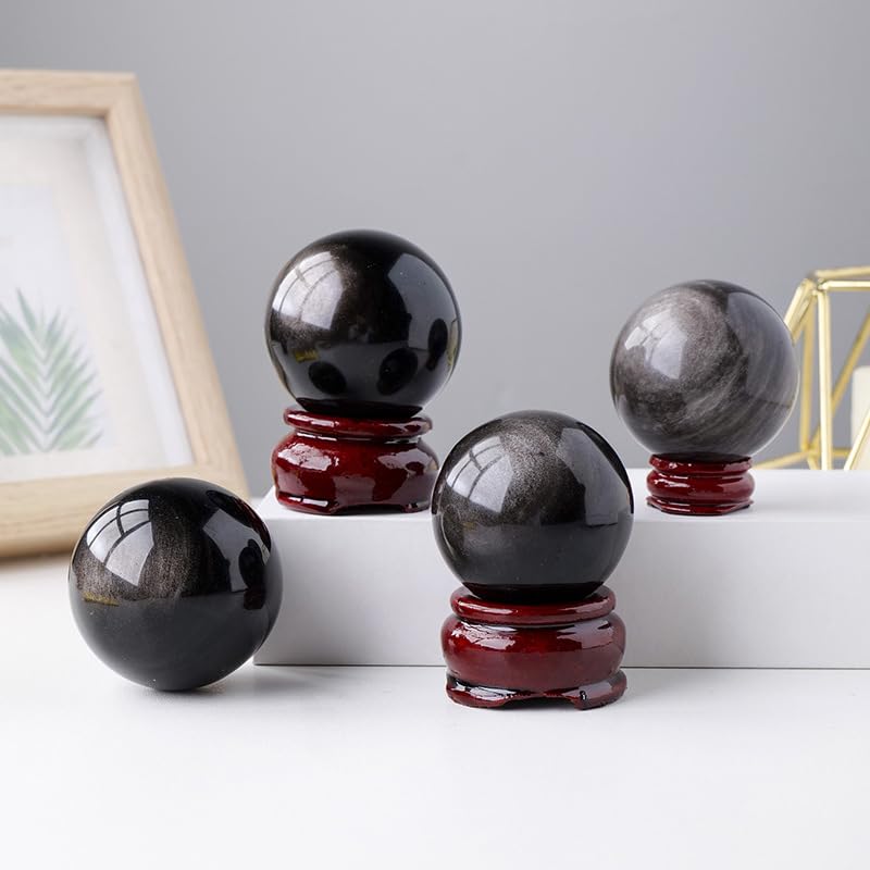 Boule d'obsidienne argentée 65mm pour feng shui et divination