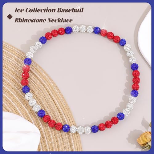 18 Inch Inspired Baseball Necklaces for Boys Adults,Sparkly Ice Collection Baseball Chain Rhinestone Beaded Necklace for Men,Phils Bling Baseball Necklace Elastic Drip Accessories Gifts4
