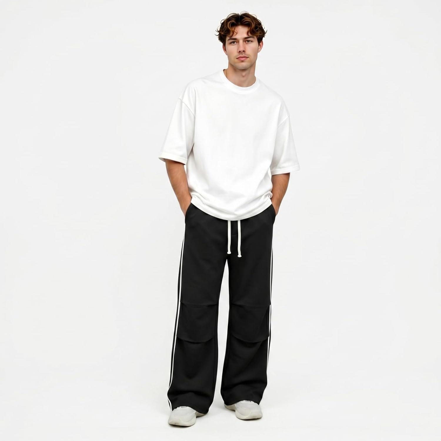 GINGTTO Mens Baggy Sweatpants Wide Leg Track Pants Open Bottom Loose Fit