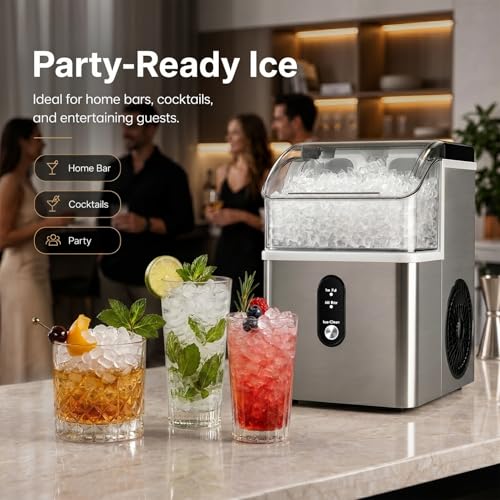Image of Kismile Nugget Ice Maker Countertop,33Lbs /24H Ice Machine with Chewable Ice,Self-Cleaning Portable Ice Maker with One-Click Operation,for Home /Kitchen /Office(Silver)