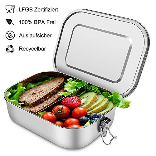 Scatole bento pranzo in acciaio inossidabile scatola da bento in metallo 1400 ml contenitore per alimenti ecologico a capacità maggiore con scomparti per studenti, adulti, bambini picnic (senza BPA)