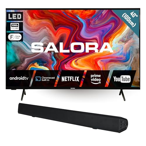 SALORA Smart TV 40 Pouces Full HD Android TV avec WiFi et Chromecast + Barre de Son SBO680 2.1 80W avec Caisson de Basse Intégré, Bluetooth, HDMI Arc –...