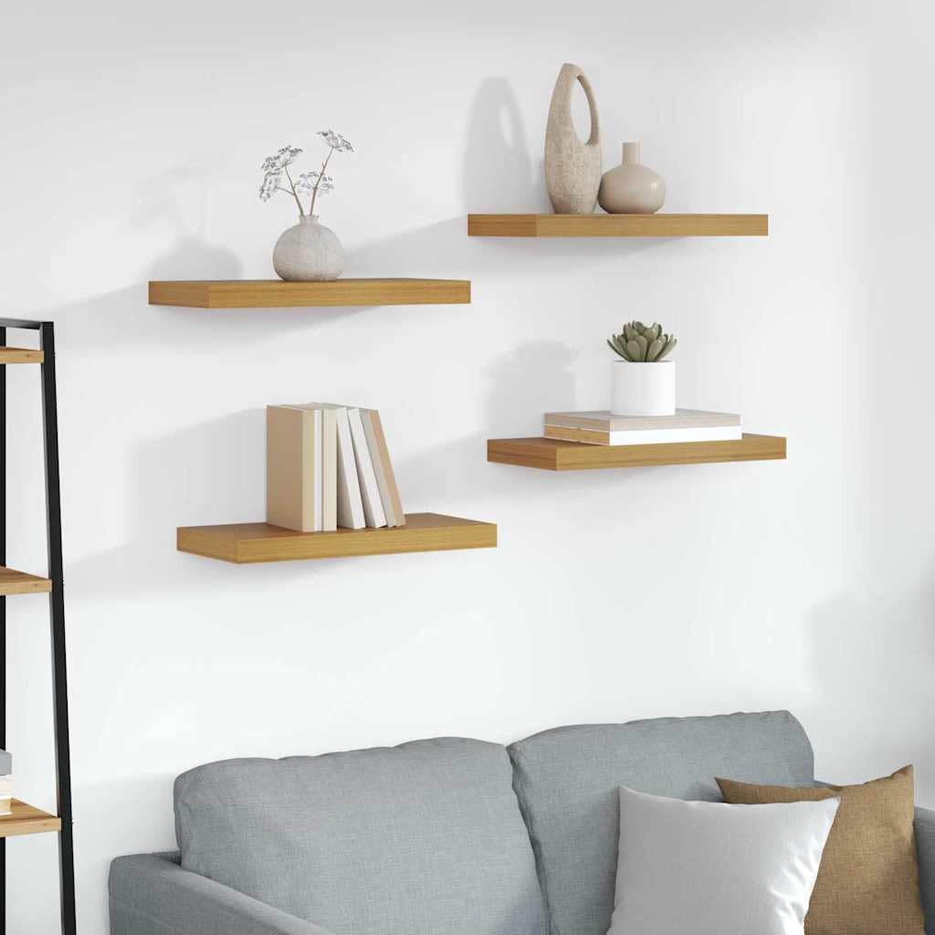 Wandregal Wandhalterung aus Holzwerkstoff Beige 50 x 23,5 x 3,8 cm 4er Set, schweberegal für Bücherregal, Küchenregal, Badregal, platzsparende Wandaufbewahrung