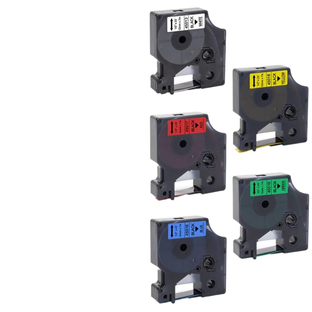 6 Pack Dymo 45010 D1 Labelling Tape 12mmx7m Black On Clear