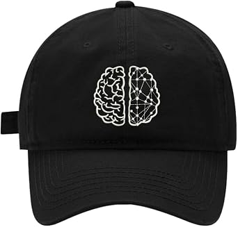 Mens Baseball Cap AI Brain Embroidered Cotton Adjustable Washed Dad Hat