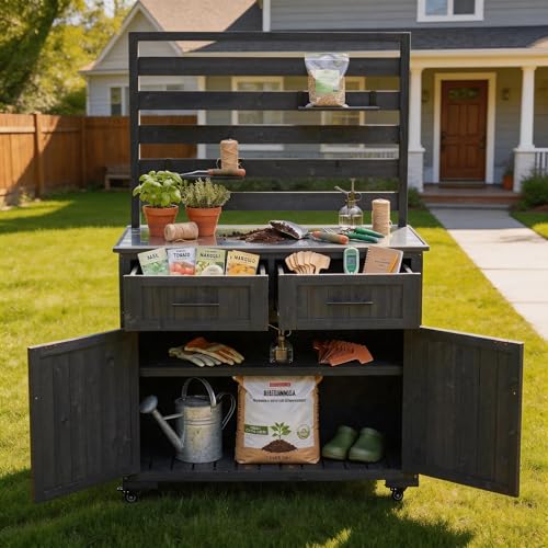 Oevsld 65 Inch Patio Kitchen Island with Stainless Steel Top Black