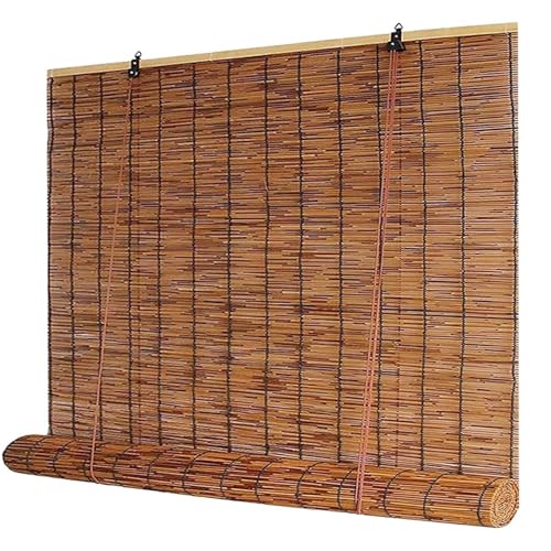 Blackout Bamboo Blinds Retro Roller Shade Anti-UV Reed Blinds with Lifter Privacy Screen Roman Shades for Patio Kitchen Windows Sun Protection Breathable 50 65 80 90 100 115 130 145 160 180cm
