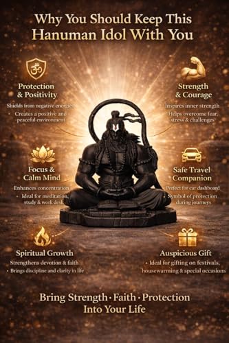 Image of Yadava Lord Hanuman Sitting Idol | Big Black Bajrangbali Murti for Home Temple, Office & Car Dashboard | Spiritual Statue for Strength, Devotion & Positive Energy (Big-Black)