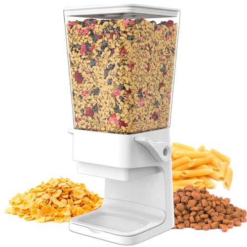 Hovea - Müslispender mit Kapazität 5L - Spender für Cerealien, Cornflakes, Müsli, Pasta, Trockenfutter - Futterspender Hund & Katze - Küche, Frühstück - Weiß, Weiss - CR500