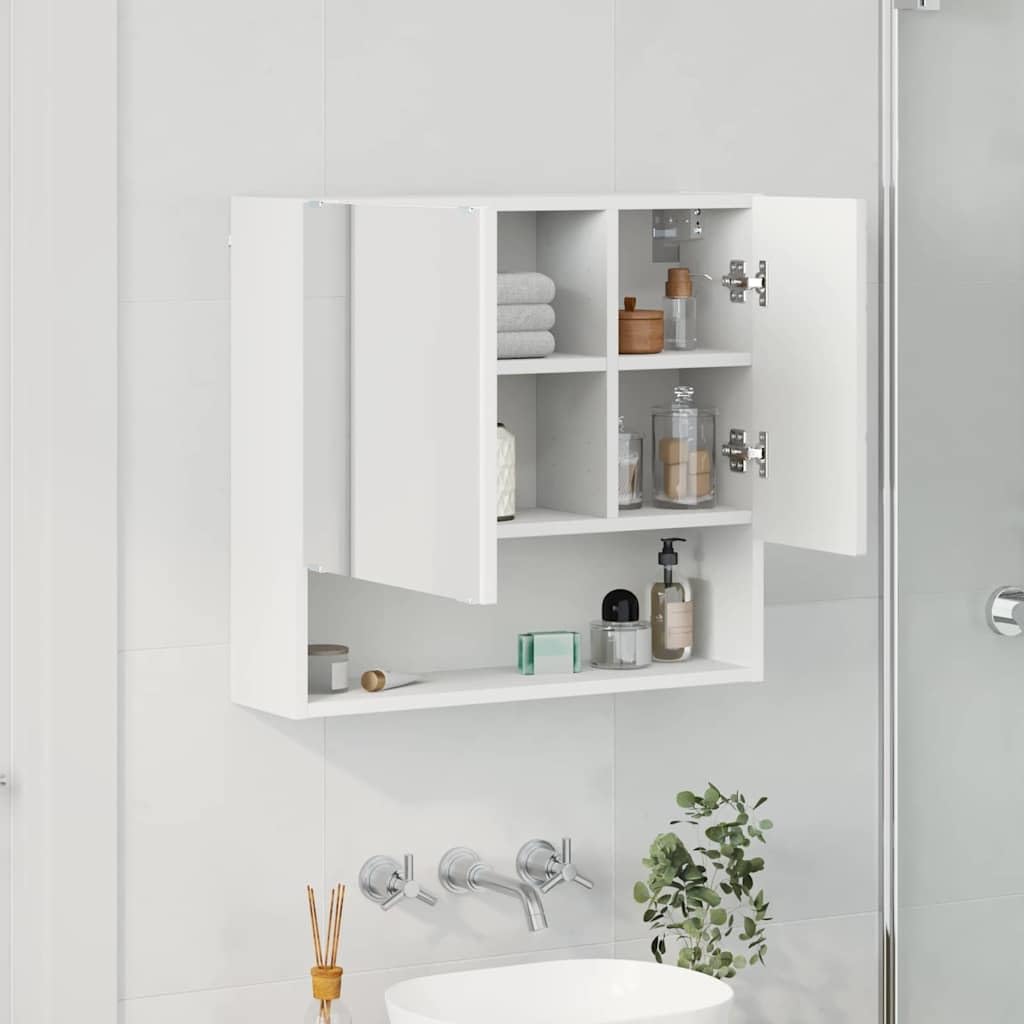 Genérico Armario Espejo Blanco 59x17x55cm Madera Ingeniería | Montaje en pared, puerta con bisagras, almacenamiento cosméticos, diseño minimalista
