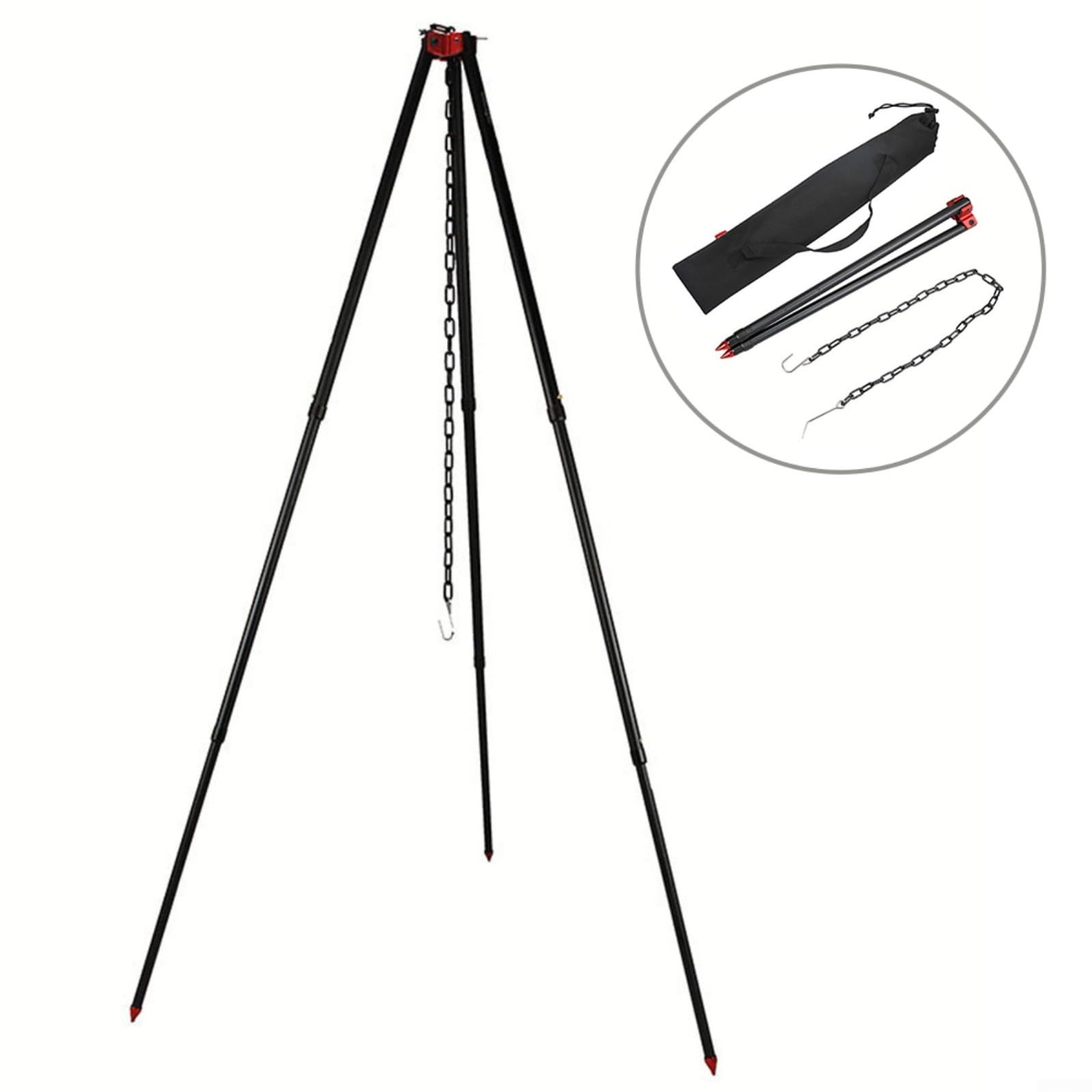 Aleación de aluminio Camping trípode Pot Holder 124cm Altura ajustable Soporte colgante para fogata Luces de cocina Picnic al aire libre Negro
