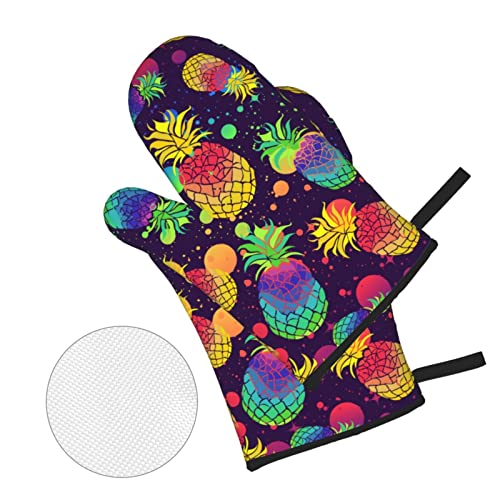 Colorful Pineapples Rainbow Oven Mitts And Pot Holders Set Of 4, Oven Mittens And Potholders Heat Resistant Gloves For Kitchen Cooking Baking Grilling Bbq #TOP2