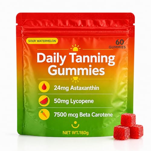 Jqewlg Lumivyx Tanning Gummies - Daily Beauty Gummies with Beta Carotene L-Tyrosine Astaxanthin & Lycopene Skin Nourishing Formula for a Radiant Looking Glow Watermelon Flavor - 60 Gummies
