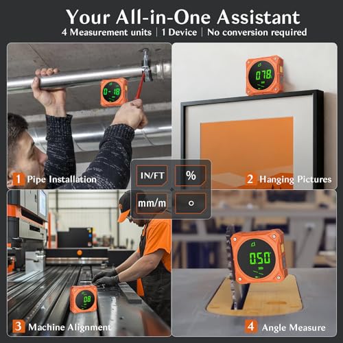 Image of Rechargeable 4-Side Magnetic Digital Angle Finder, 4x90 & 2x180 Electronic Inclinometer Protractor Level Gauge for for Woodwork, Miter Saw, Hanging Frames