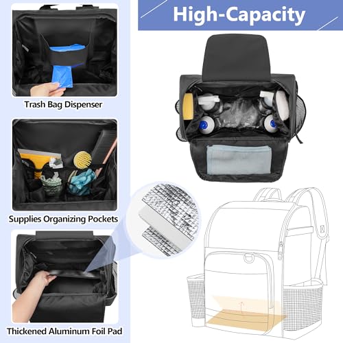 LoDrid Rucksack für Reinigung mit Verdickten, Verstellbaren Schultergurten, Großer Reinigungstasche mit Mehreren Taschen für Hausarbeit, Schwarz (Patentiertes Design)