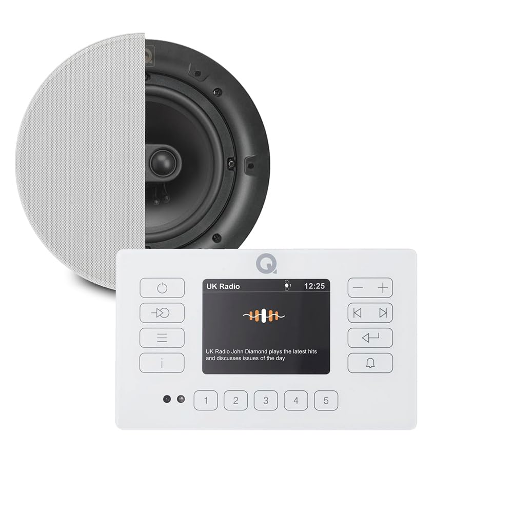 Q Acoustic E120 White DAB+ Digital Radio and Bluetooth Ceiling Speaker System - Touch Screen Wall Panel 1 x QI65CST
