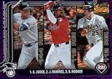 Aaron Judge, Jose Ramirez, Brent Rooker Serial Numbered 23/250 Purple Parallel Collectible Baseball Card - 2025 Chrome Baseball Card #29 (Yankees/Guardians/Athletics)