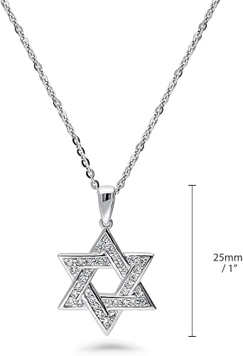 Miniatura 3 de BERRICLE Collar con colgante de plata de ley con circonita cúbica y estrella de David, unisex, chapado en rodio, Plata esterlina, Circonia cúbica