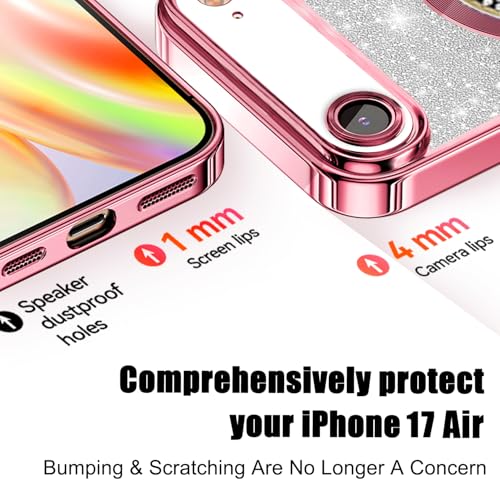 Image of Misscase for iPhone Air Magnetic Glitter Case Compatible with MagSafe,Full Protection Slim Shockproof Case with Camera Lens Protector Plating Bling Cover Case for iPhone 17 Air 6.5 inch Pink