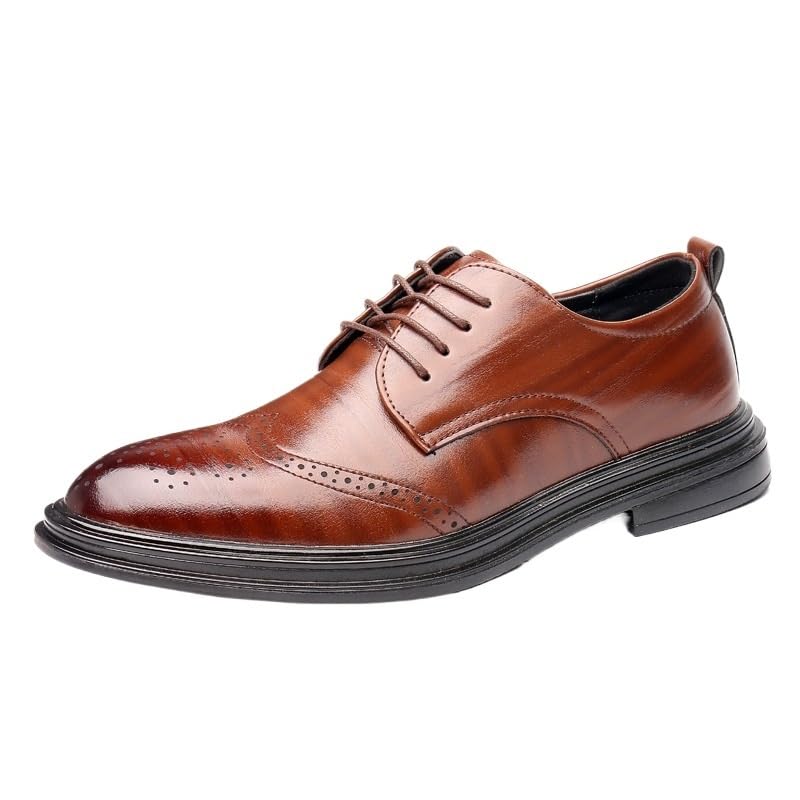 Men's Trendy Brogue Wingtip Dress Shoes Fashion Classic Carved Lace Up Low Heels Business Casual Oxford Comfort Orthopedic Shoes for Men
